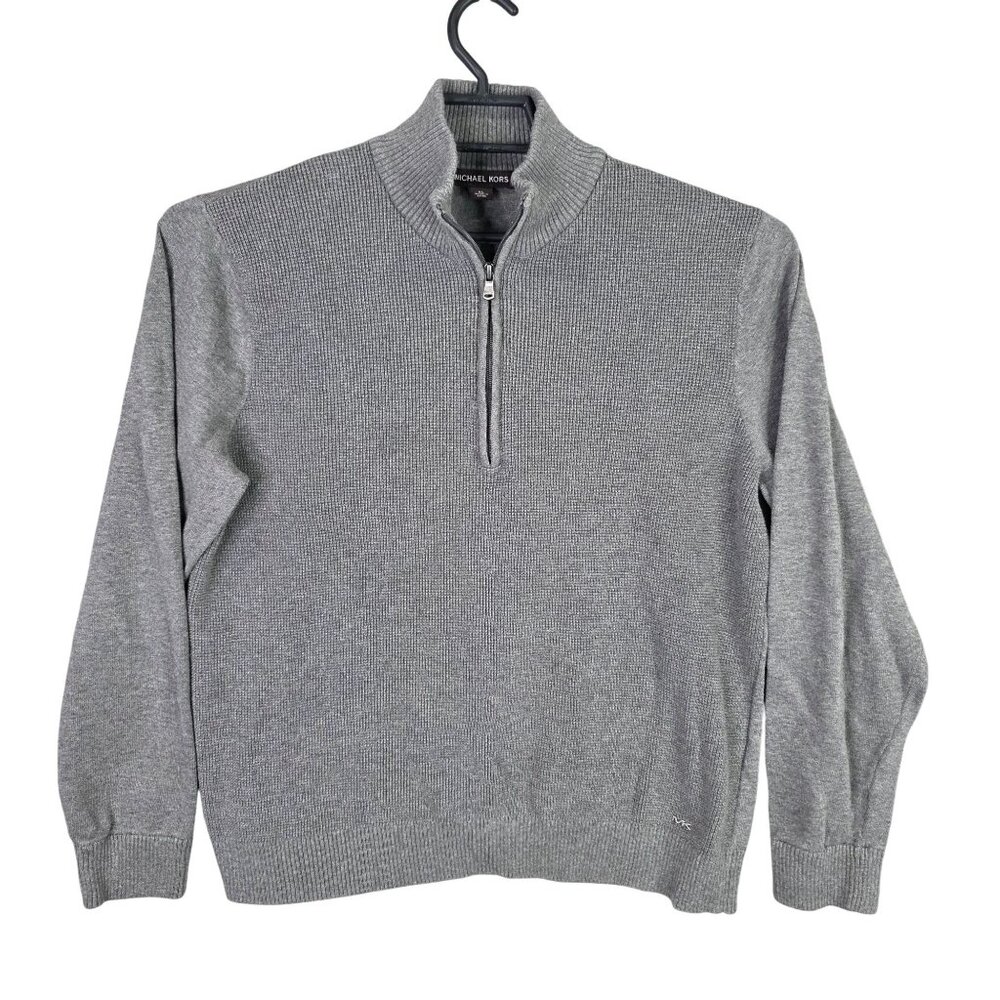 Mens Michael Kors Gray 1/2 Zip Pullover Sweater 100% Cotton Long Sleeve Size XL
